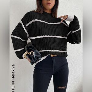 SHEIN Relaxiva Striped Mock Neck Drop Shoulder Sweater size small